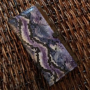 Purple faux snake skin clutch